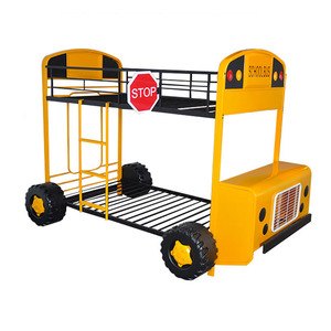 艺术创意儿童小孩铁艺床上下铺高低床黄色大鼻子校车大巴双层床