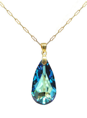 奥地利水晶项链水滴吊坠宝蓝色时尚14K注金颈链锁骨链情人节