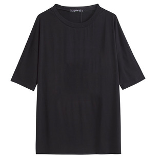 夏大码胖MM300斤纯色宽松中长款半袖轻薄V领冰丝棉弹力短袖T恤