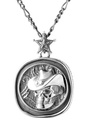 cai欧美圆牌925银骷髅头饰品挂件