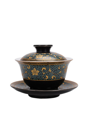 银盖碗999纯银茶碗景德镇珐琅彩鎏银三才碗青花瓷功夫茶具泡茶器