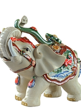 中式风家居门大象摆件石湾陶瓷
