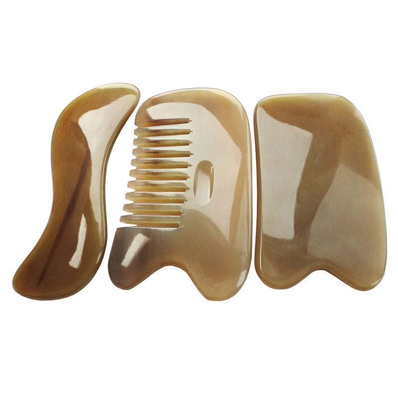 天然水牛角刮痧板套装面部美容颈部全身通用头部经络梳家用三件套