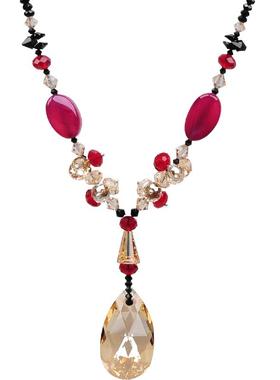 晶柜奥地利粉水晶长款百搭毛衣链