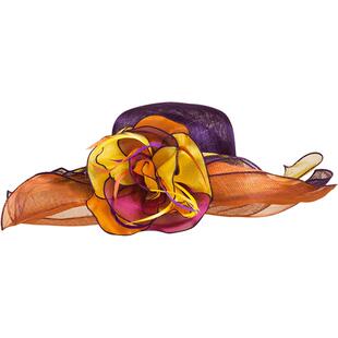 EE 原创设计英式麻纱帽子女 欧美时尚大沿亚麻礼帽英伦三层波浪边