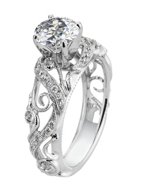 复古豪华钻戒纯银18K白金求婚