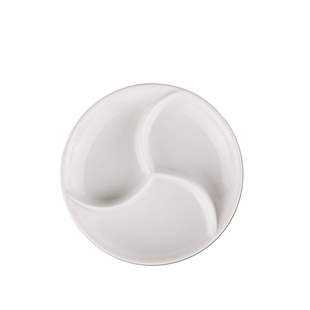 圆形三格味碟4英寸纯白色骨瓷小盘子调色盘陶瓷日式韩式蘸碟纯色