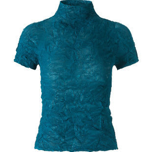 上衣设计感女小众夏季新款三宅褶皱一生性感气质t恤衫女高领短袖