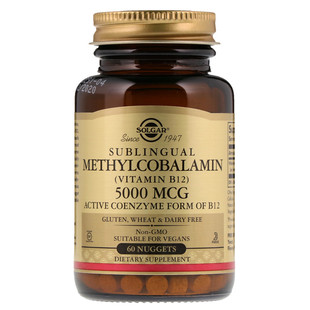美国直邮Solgar甲钴胺维生素B12VB族营养神经修复5000mcg60片