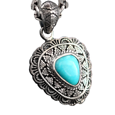 印第安复古项链纯银镶嵌绿松石