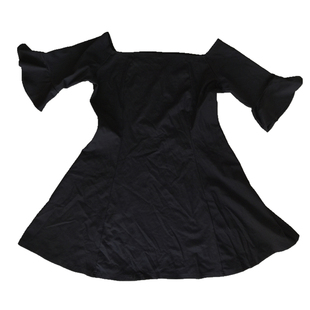 春夏新款性感修身仙女纯色一字领露肩喇叭袖连衣裙 大码女装