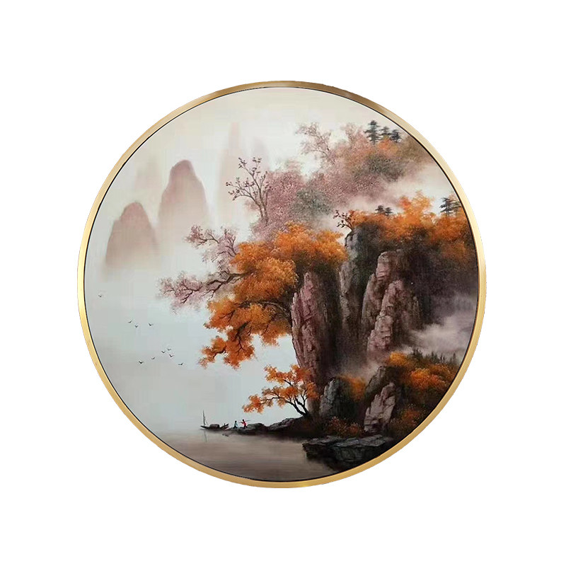 新中式风招财圆形轻奢家居挂画