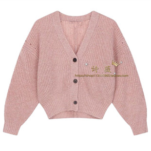 韩版毛衣爱的迫降孙艺珍尹世利同款粉红色竖纹V领毛针织开衫上衣