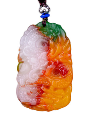 彩玉飘花龙牌玛瑙生肖挂件吊坠