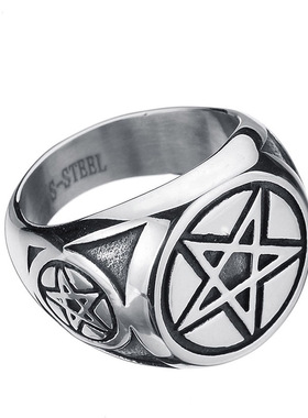 倒五芒星戒指钛钢男士
