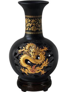 金乌炭雕盛世龙瓶开业送上司花瓶