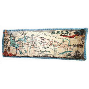 敦煌壁画真丝丝巾新款丝绸之路地图桑蚕丝多功能民族围巾披肩盒装