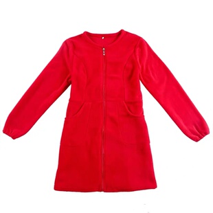 水晶绒秋冬女童羽绒服罩衣儿童加厚长袖带拉链画画护衣宝宝吃饭衣