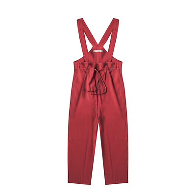 红色原创日系绑带阔腿背带裤