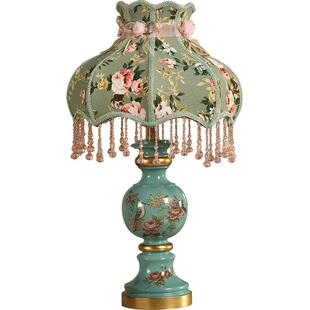 美式卧室床头灯 树脂喜庆创意美式台灯 欧式布艺复古结婚调光灯