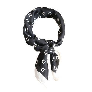 黑白D字母男女通用丝巾 BF风中性风韩版小领巾方巾春夏秋薄款装饰