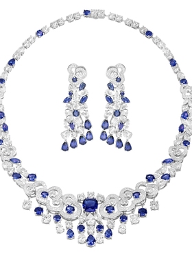 进口仿真海蓝宝石腾云图案耳环女