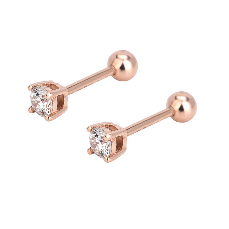 钻石耳钉女男真钻18k玫瑰金白黄金四爪拧螺丝