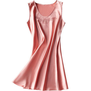 睡衣女春秋冰丝桑蚕丝真丝睡裙薄款网红性感仿直丝质家居服睡袍夏