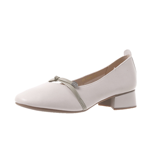 珍妮公主 高跟单鞋女春秋百搭粗跟浅口蝴蝶结软妹奶奶鞋休闲皮鞋