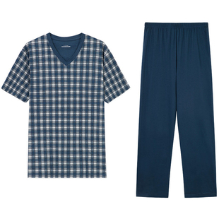 德国舒雅家居服男士高端铂雅16186H纯棉春夏短袖长裤套装睡衣 L码