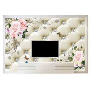 欧式电视背景墙壁纸客厅墙无缝壁画卧室仿软包壁布影视墙装饰墙布