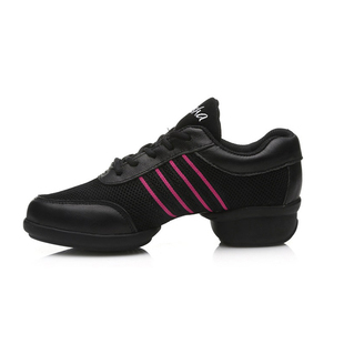 三莎女增高广场舞鞋网面现代舞蹈鞋真皮软底爵士跳舞鞋新款健身鞋