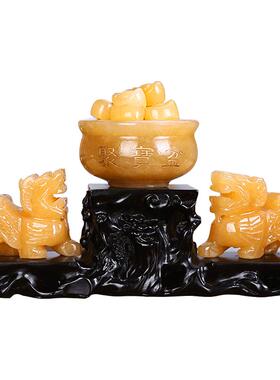 上善若水聚宝盆摆件黄玉招财