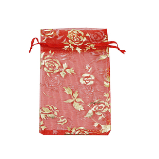 玫瑰花烫金纱袋婚庆喜糖包装网袋抽绳束口袋满月酒糖果礼品袋直销