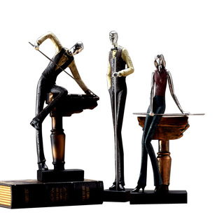 欧式复古打台球人物摆件家居书房玄关酒柜咖啡厅台球会所装饰摆设