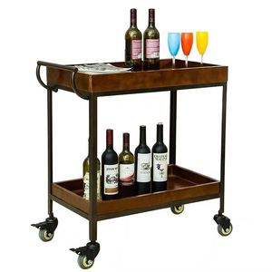 铁艺实木餐车家用餐厅移动送餐车酒架小推车酒店双层酒水车餐边柜
