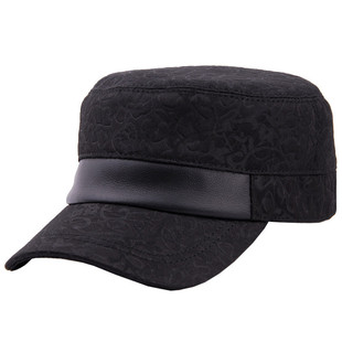 DYTOO黑色暗纹高档平顶帽男女士短檐鸭舌帽秋冬天保暖帽配真皮帽