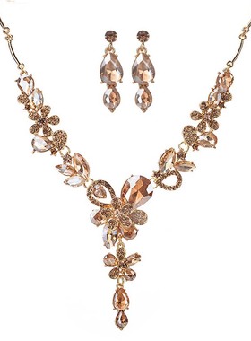 夸张宝石花朵礼服晚宴项链耳环