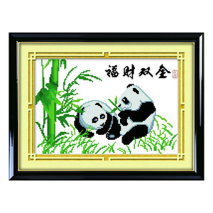 2023印花十字绣福财双全熊猫图动物新款客厅新手简单初学线绣儿童