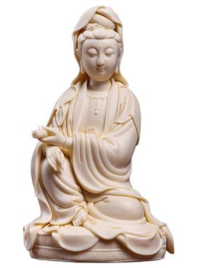 戴玉堂陶瓷摆件《玉黄瓷坐蒲团持经观音》林建胜佛像客厅艺术品