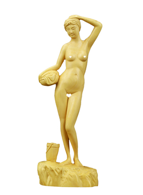 黄杨木雕像裸女沐浴归来工艺品