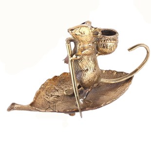 巴基斯坦铜器招财摆件鼠钱生肖鼠铜制摆件家居风水摆件黄铜老鼠