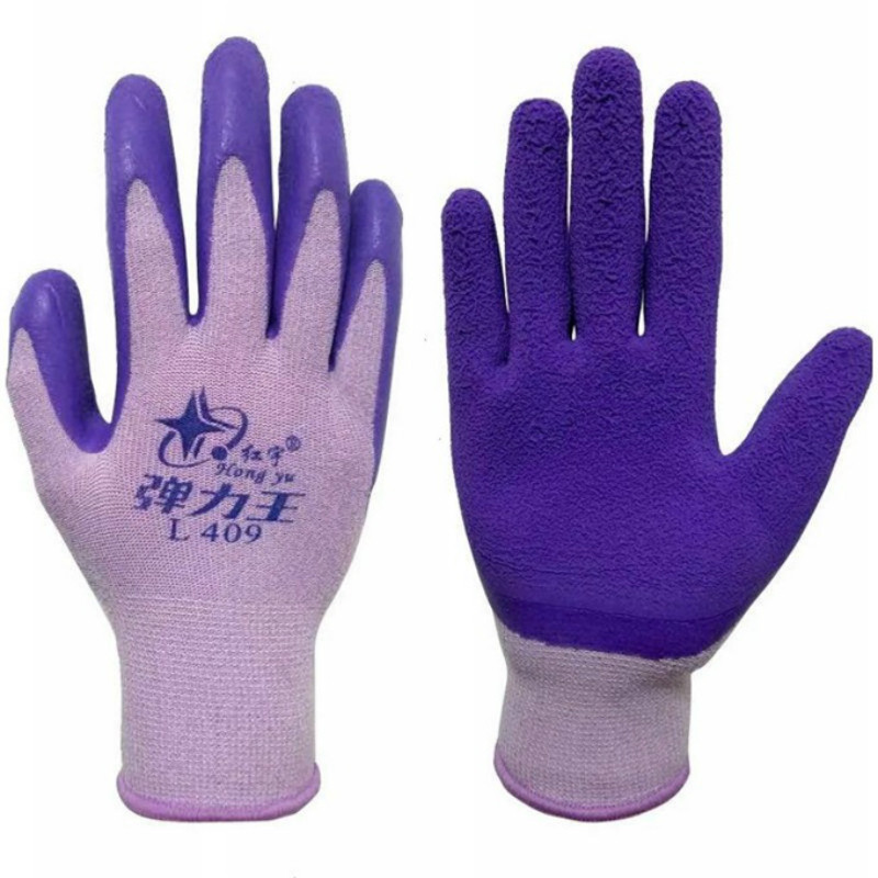 女士小号红宇L409弹力王劳保手套防滑耐磨工作干活透气发泡手套