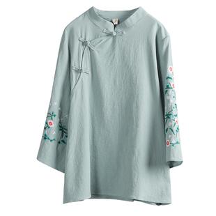 春夏改良太极服女绣花棉麻太极拳练功服刺绣斜襟盘扣晨练服上衣