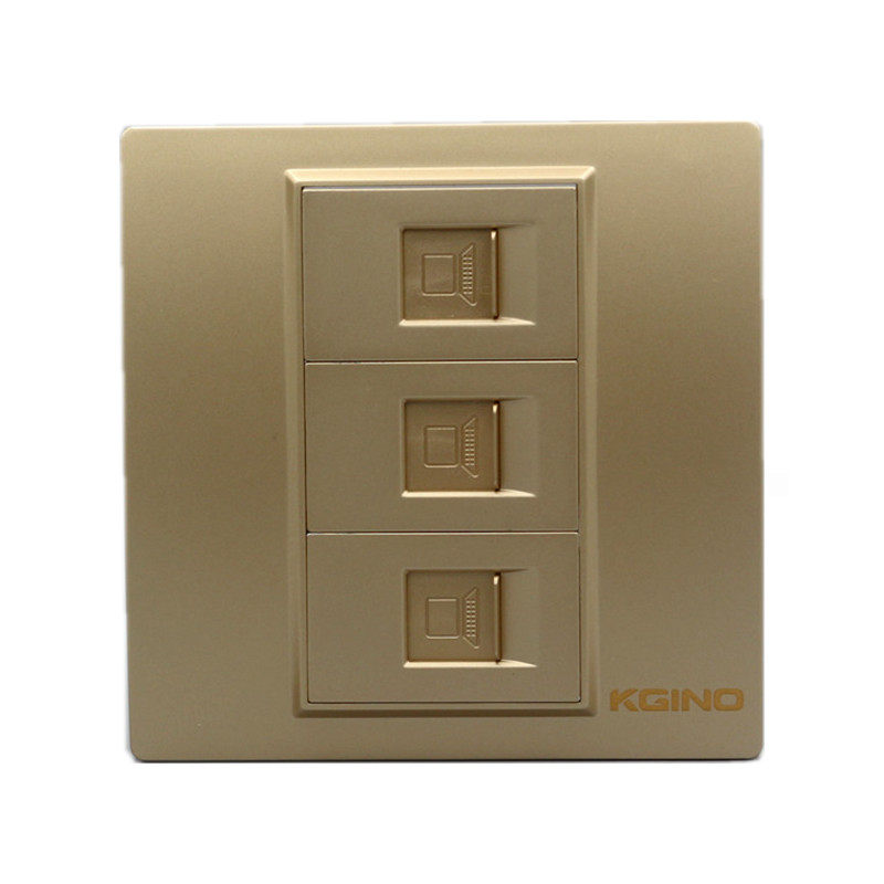 香槟金色86型三口网线信息插孔插座千兆网络模块CAT6六类电脑面板