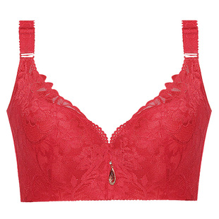 加肥加大码文胸胖mm聚拢200斤收副乳全罩杯大红色性感内衣套装女D