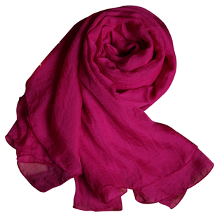 杭州丝绸真丝围巾2025新款保暖丝巾防晒纱巾女秋冬季紫玫红色围脖