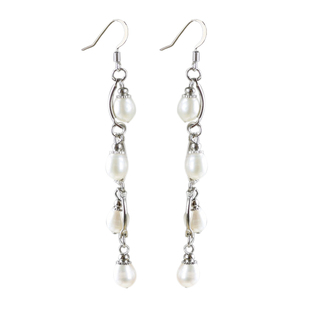 素元 天然白色珍珠流苏耳饰原创欧美首饰民族风长款复古夸张耳环