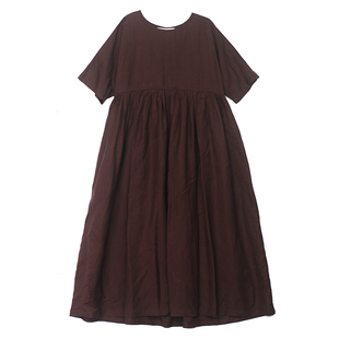 布麻范原创设计 美院派艺术系宽松款亚麻连衣裙 咖色