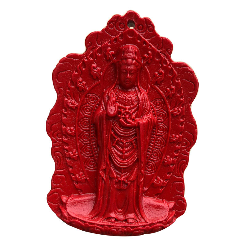 南海观音吊坠天然朱砂平安站观音毛衣链本命年随身菩萨送子挂件